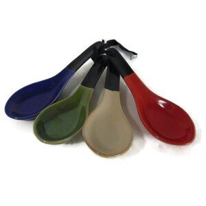 Pier 1 Ceramic Stoneware Tasting Spoon Set 4 Red Tan Green Blue New Nesting